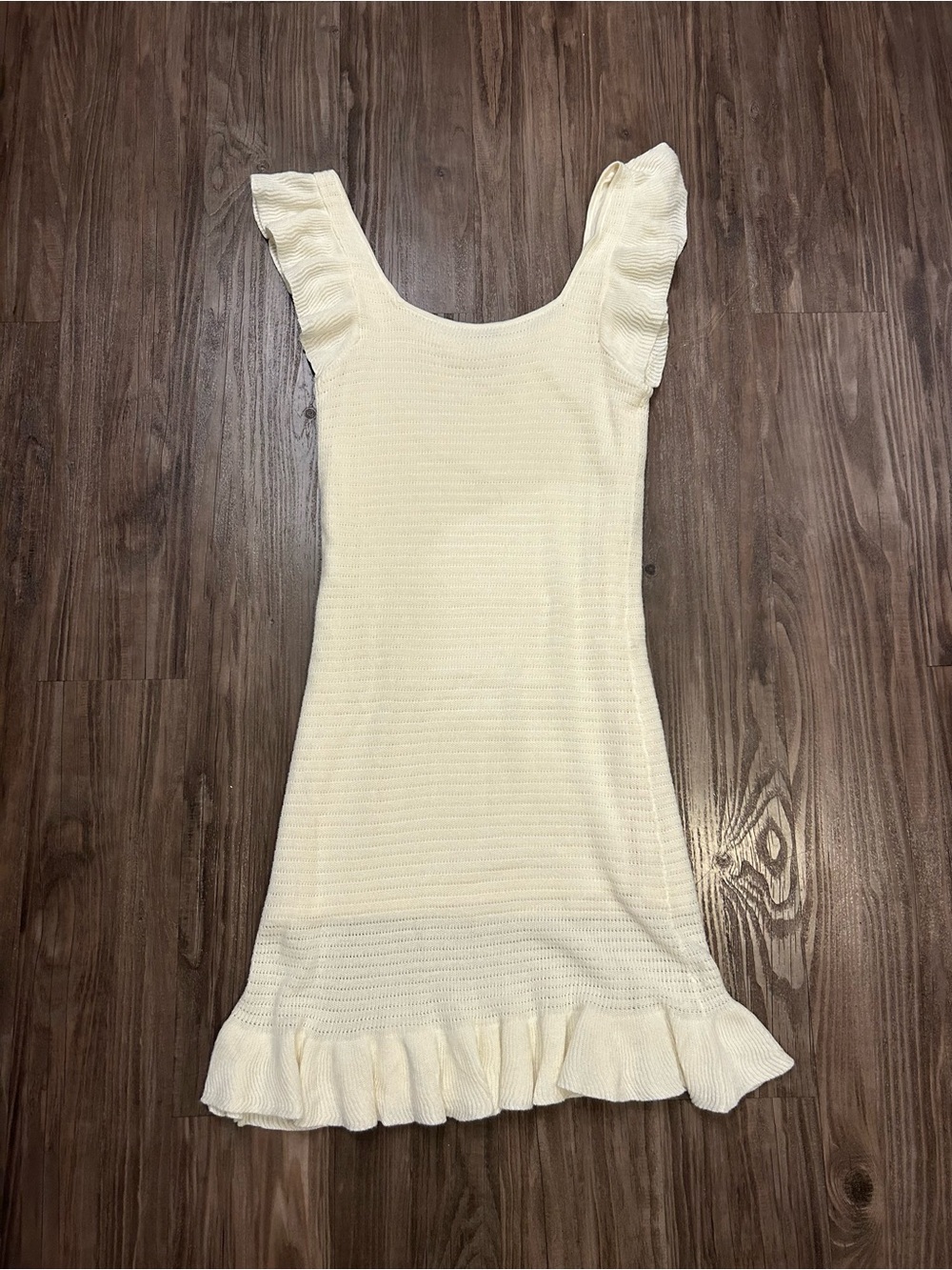 House of Harlow 1960 Cream Ruffle-Trim Knit Mini Dress